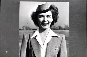 Meet Miss Betty Battjes (pronounced Batches), typical airline stewardess, graduate of Northwestern University, now flying the Chicago-Denver