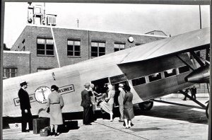 ...Ford tri-motored planes were placed in service. These carried 12 passengers at approximately 110 miles per hour. The interior...