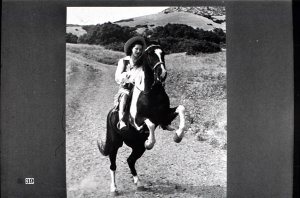 One of the most popular hobbies of sky girls is horseback riding. Stewardess Cecile Smith puts her pinto through his paces. Cecile was one o
