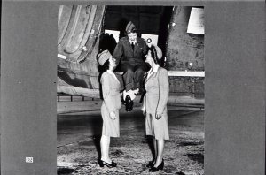 Here's ex-stewardess Lt. Frances Armin who last summer flew in from the South Pacific aboard the famous C-47, "Old Miscellaneous". Lt. Armin