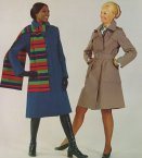 In winter, a navy wool coat was worn with a long striped double knit scarf in red, blue and green. For summer a tan trench coat was issued. 