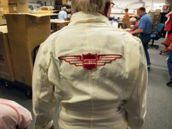 UAHF President, Tom Goodyear, models this vintage United Air Frame and Powerplant mechanic uniform from the late 1940s and early 1950s.
