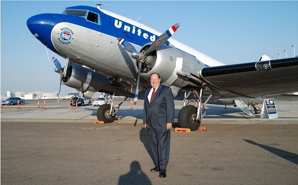 Clay Lacy in front of his restored Douglas DC-3C