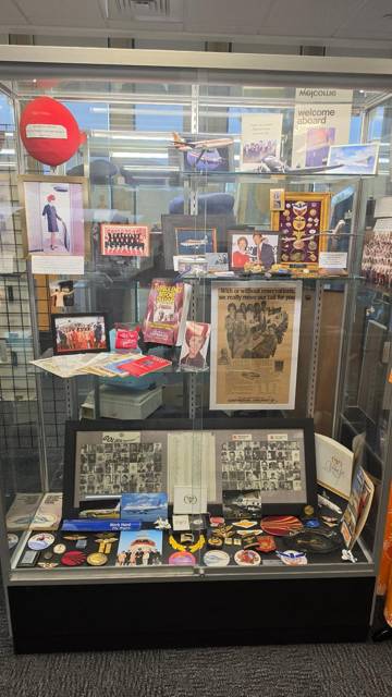 Flight attendant memorabilia, photos and patches